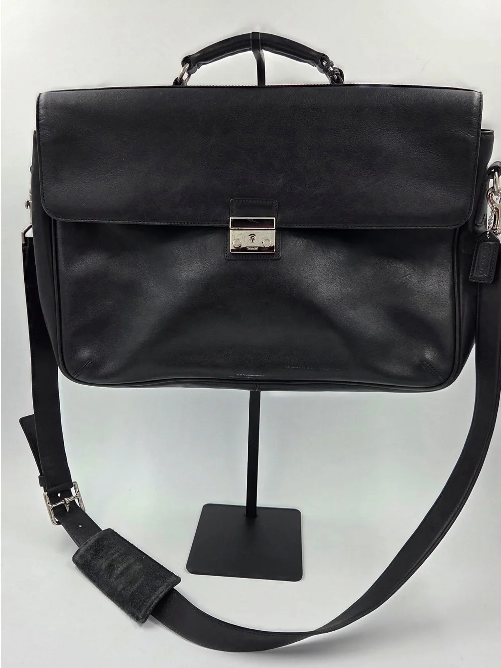 Vintage Coach Black Leather Briefcase with lock and key
